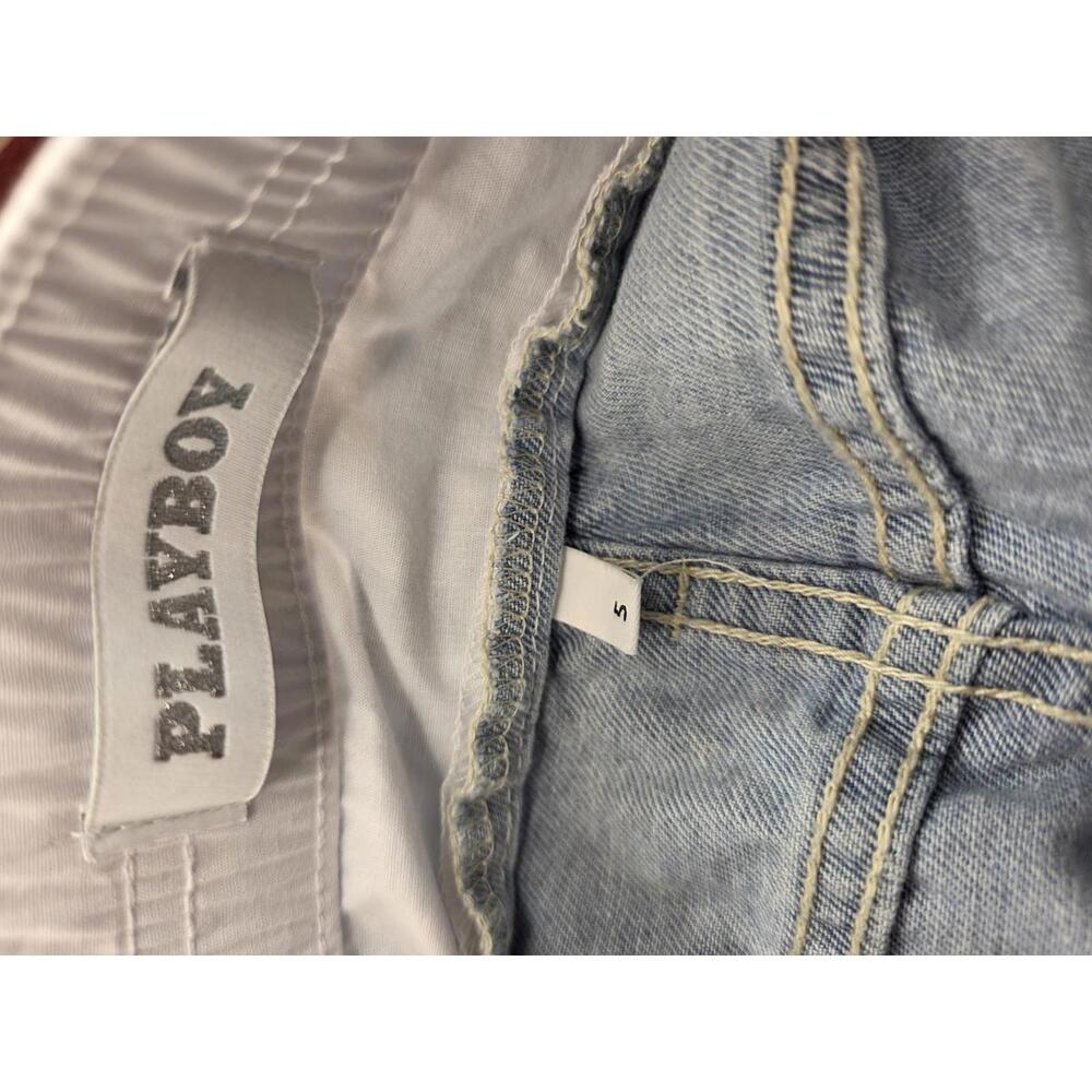 Playboy Women Size 5, Light Wash Wide Leg Jeans/shorts Y2K with Bunny Logo - Picture 9 of 10